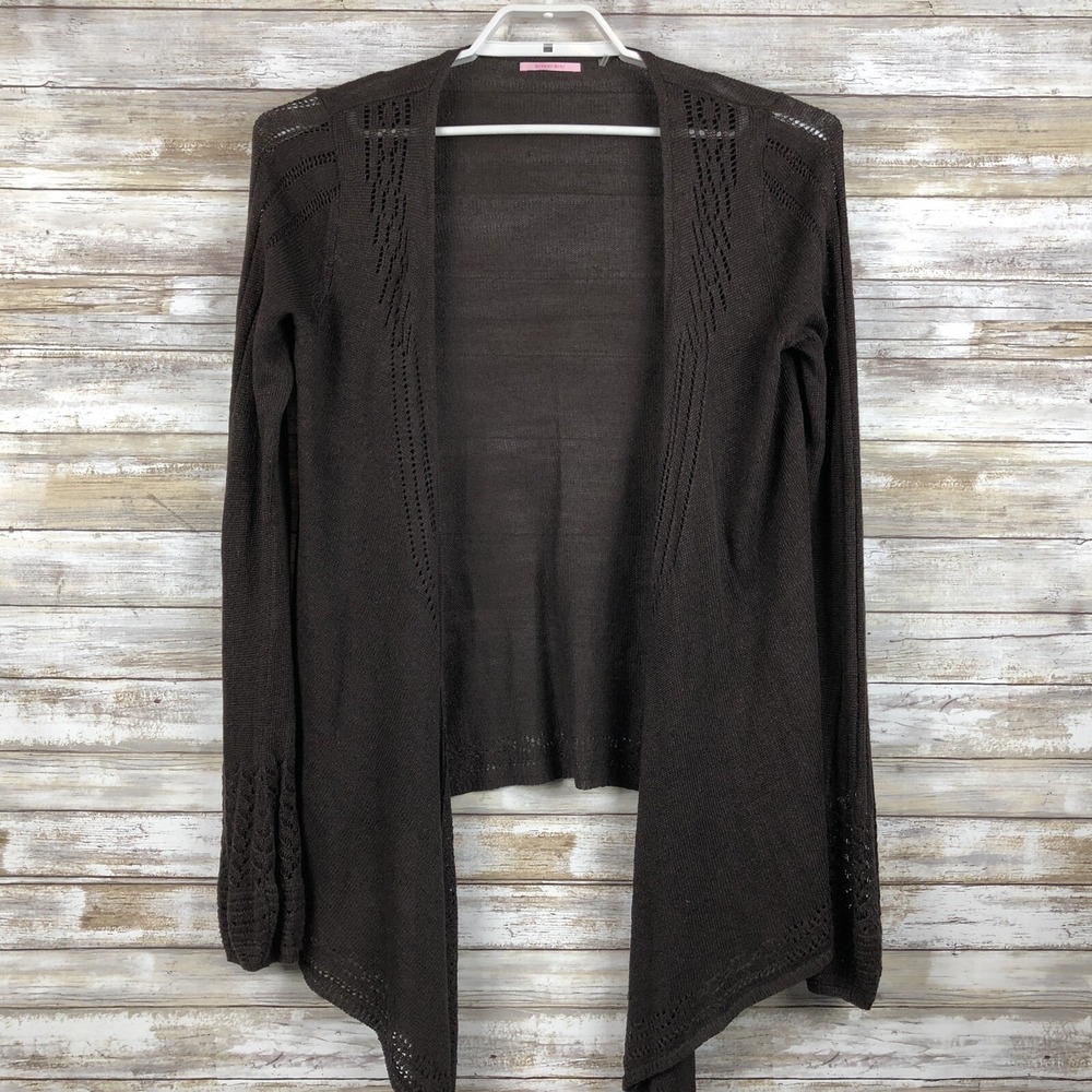 Gianni Bini Womens Sweater‎ Cardigan Large Long Sleeve Solid Brown Open Front